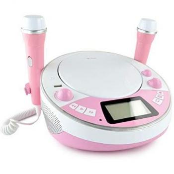 X4-TECH JamBox RosaKids – CD‑Bluetooth‑Speaker mit 2 Mikrofonen, Sticker‑Set & kostenfreiem Alarm