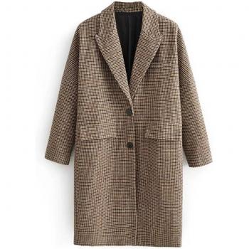 Narci Women's Brown Plaid Overcoat