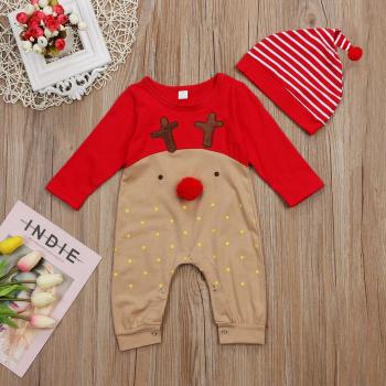 Unisex Baby Christmas Romper with Striped Hat
