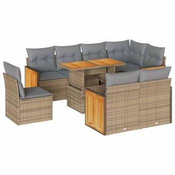 Acacia Frame 9 Piece Garden Sofa Set with Beige Cushions
