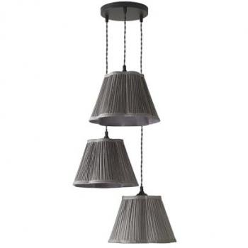 Grey Pleated Faux Silk 3‑Drop Ceiling Pendant (Loralei) – LED Light Set