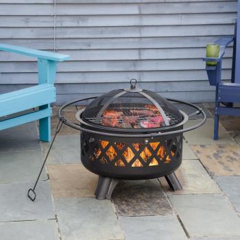 Outsunny Outdoor Fire Pit with Grill Cooking Grate and Cover