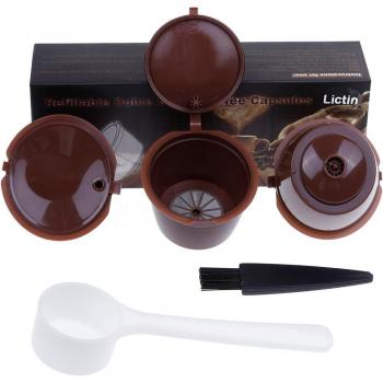 Lictin 3‑Pack Refillable Capsules for Dolce Gusto, Includes Spoon & Brush