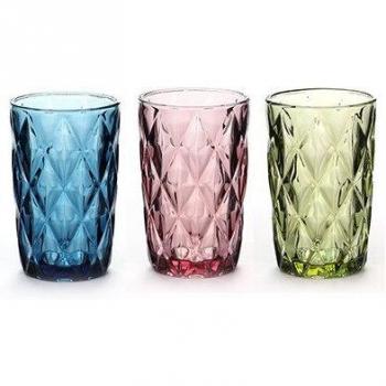 Set de 3 tazas de vidrio retro para agua y jugo