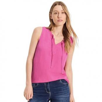 Cecil Leinen-Viskose Kurzarmtop, Runder Ausschnitt & Bändchen