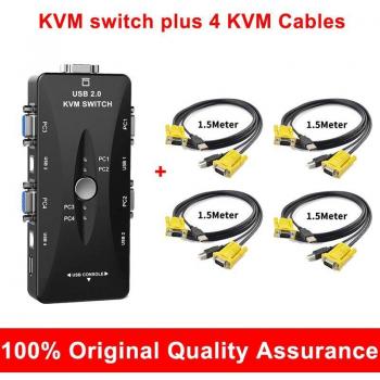 KVM-Umschalter 2/4 Ports 4K 1080P VGA DVI manuell für 2 Monitore zu 1 USB2