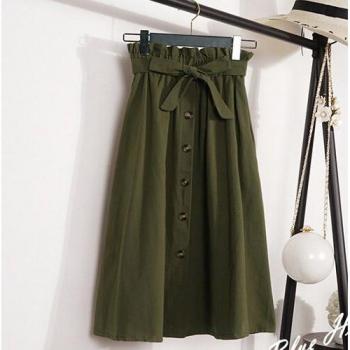 High Waist Button Midi Skirt for Women