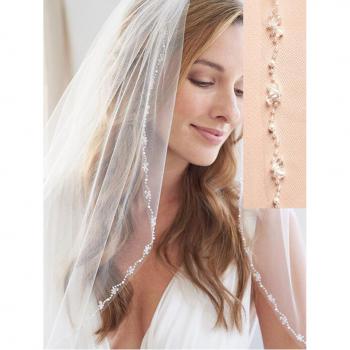 White 1 Tier Bridal Veil with Comb and Crystal & Pearl Accents