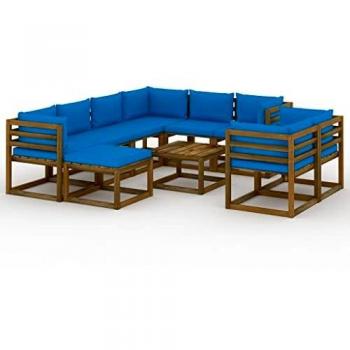 VidaXL Salon de Jardin 10 pcs avec Coussins Mobilier de Jardin Ensemble