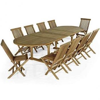 Salon de Jardin en Teck Écologique, 10 Chaises