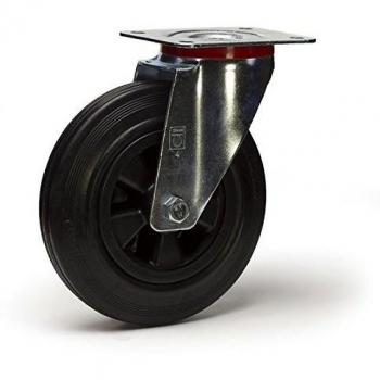 Roulette pivotante 200 mm caoutchouc noir pour charges lourdes