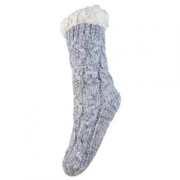 Light Grey Fleece Cable Knit Slip‑On Slippers