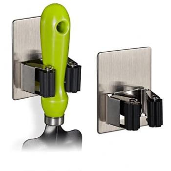 DualStick Herramientas Relaxdays – Pared con autoadhesivo, hasta 3 kg, inox plata