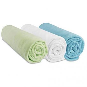 Lot de 3 draps housse coton 70x160 anis blanc turquoise – 100 % coton – Bleu – En