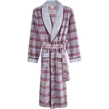 Long Plaid Kimono Bathrobe for Men