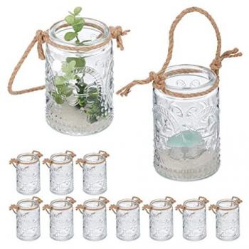 Bright Aura Tealight Lamps – 12 Clear/Brown Glass Lanterns