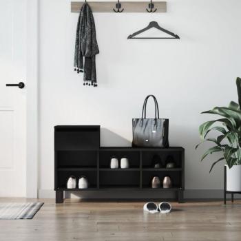 Mueble Zapatero de Madera Contrachapada Negra 102x36x60 cm