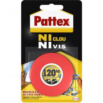 Pattex Ni Clou Vis Double Face Ruban Adhésif Ultra Résistant Fixation Intérieur