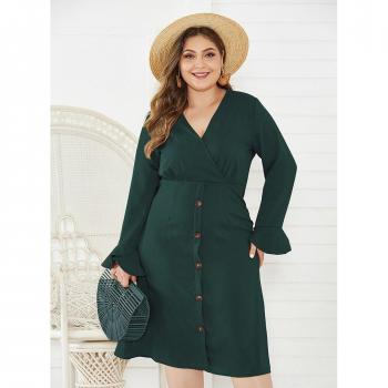 Women's Plus Size Casual Midi Dress with Long Sleeves