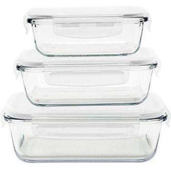 Pebbly pkv-3srb Clear Glass Rectangular Boxes, Set of 3, 21 x 15 x 15 cm