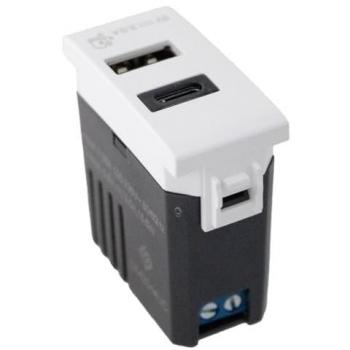 Caricatore USB Doppio 5V 3A Bianco Compatibile Bticino Living e Vimar Plana