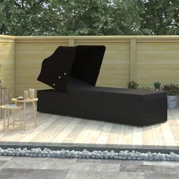Luxuriöse Sonnenliege mit Sonnenschutz und atmungsaktiver Auflage aus Poly Rattan in Schwarz