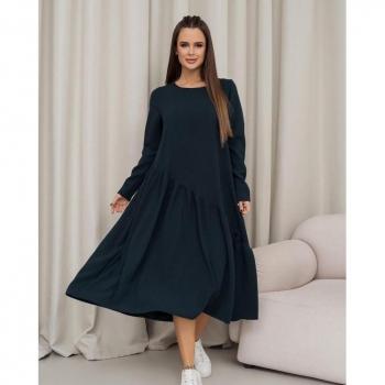 ISSA PLUS Groen Jurk met Asymmetrische Volant
