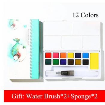 36 Colors Portable Solid Watercolor Paint Set with Brush and Sponge