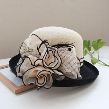 British Lady Fedora Hat with Sinamay Flowers