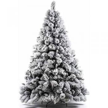 Albero di Natale Innevato Gran Sasso 240cm Super Folto con Effetto Neve e Base in Metallo Pieghevole
