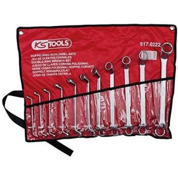 KS Tools 517.0222 Pack de 11 Piezas con Llaves poligonales Doble, acodadas 75°, Bocas pulidas