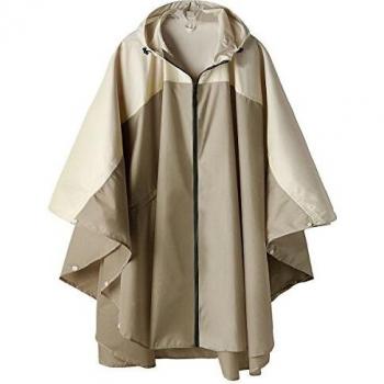 Light Brown & Creamy White Rainwear for Adults – Hooded Zipper Poncho