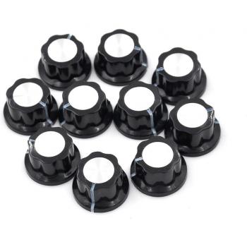 10x Black Plastic/Metal Potentiometer Rotary Caps, A01