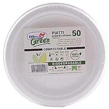 Piatti frutta monouso biodegradabili Dopla Green Ø 17,5 cm polpa di cellulosa bianco conf.50