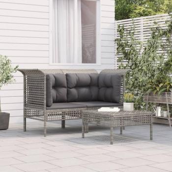 Set Divani da Giardino 3 pz con Cuscini Comfort in Polyrattan Grigio