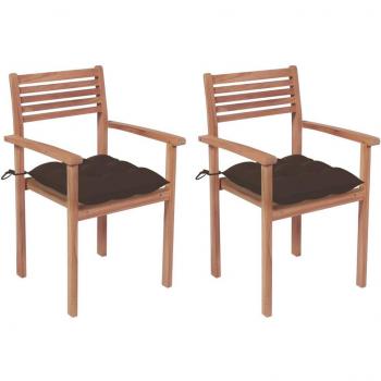 VidaXL Garden Seating 2 pcs with Taupe Cushions Solid Teak Wood