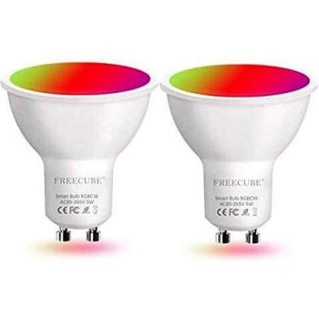 FREECUBE GU10 WiFi Smart Bulb, RGBCW LED Light Bulbs, Dimmable and Color Changing, Works with Alexa and Google Home, 5W = 50W, 500Lm, Hub-Free