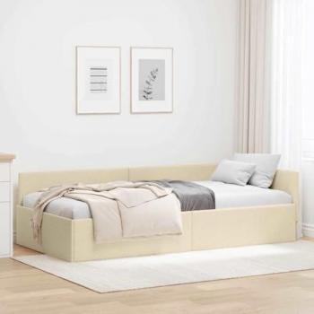 Cornice da letto ad angolo con testiera in tonalità crema 100x200 cm