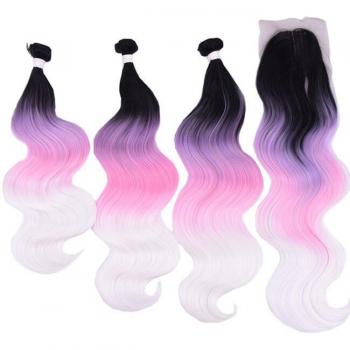 Pochettes de mèches Body Wave colorées 16-20 pouces (violet, rose, vert)