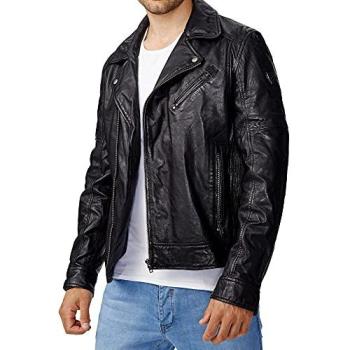 Tazzio Herrenjacke Leder Biker Schwarz Größe 2XL