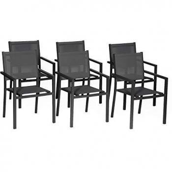 Chaises de Jardin en Aluminium Anthracite et Tissu Gris Happy Garden Lot de 6
