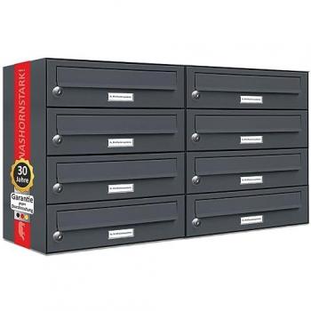 AL Briefkastensysteme Wandbriefkasten 8 Fach Premium Briefkasten A4 in RAL Farbe 7016 Anthrazit Grau