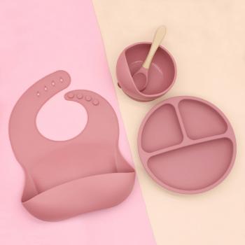 Ensemble de vaisselle en silicone anti-dérapante pour enfants, 4 unités, incluant bol, assiette, bavoirs, cuillères, portable, sans substances nocives