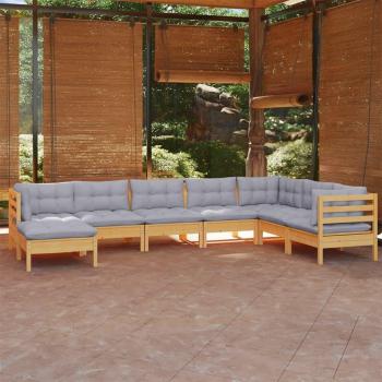 Confort extérieur 8 pièces : salon jardin bois pin, coussins gris (VidaXL)