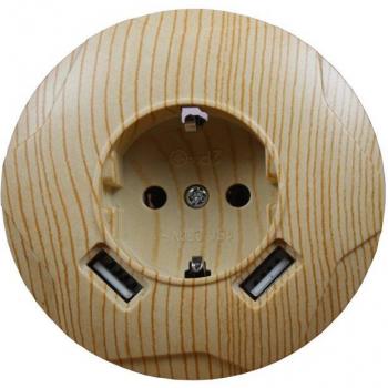 Prise murale double USB 5 V 2 A – boîtier en bois “Arbre”, couleur FY03
