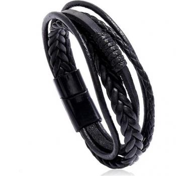Bracelet tressé en cuir pour homme, look hip hop