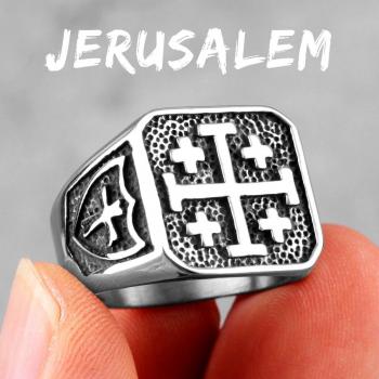 Men's Jerusalem Cross Ring in Stainless Steel