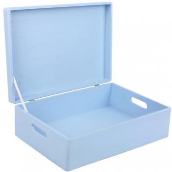 Estuche de Madera Azul XL – Cofre con Tapa y Asas, Perfecto para Decoupage y Documentos