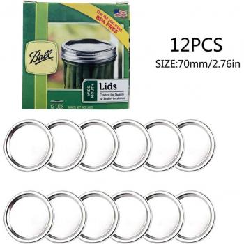 Reusable Mason Jar Lids, 12pcs, 70/86MM, Regular Wide Mouth, Tinplate, Leak-Proof