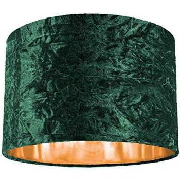 Forest Green Crushed Velvet 12 Drum Lampshade with Shiny Copper Inner